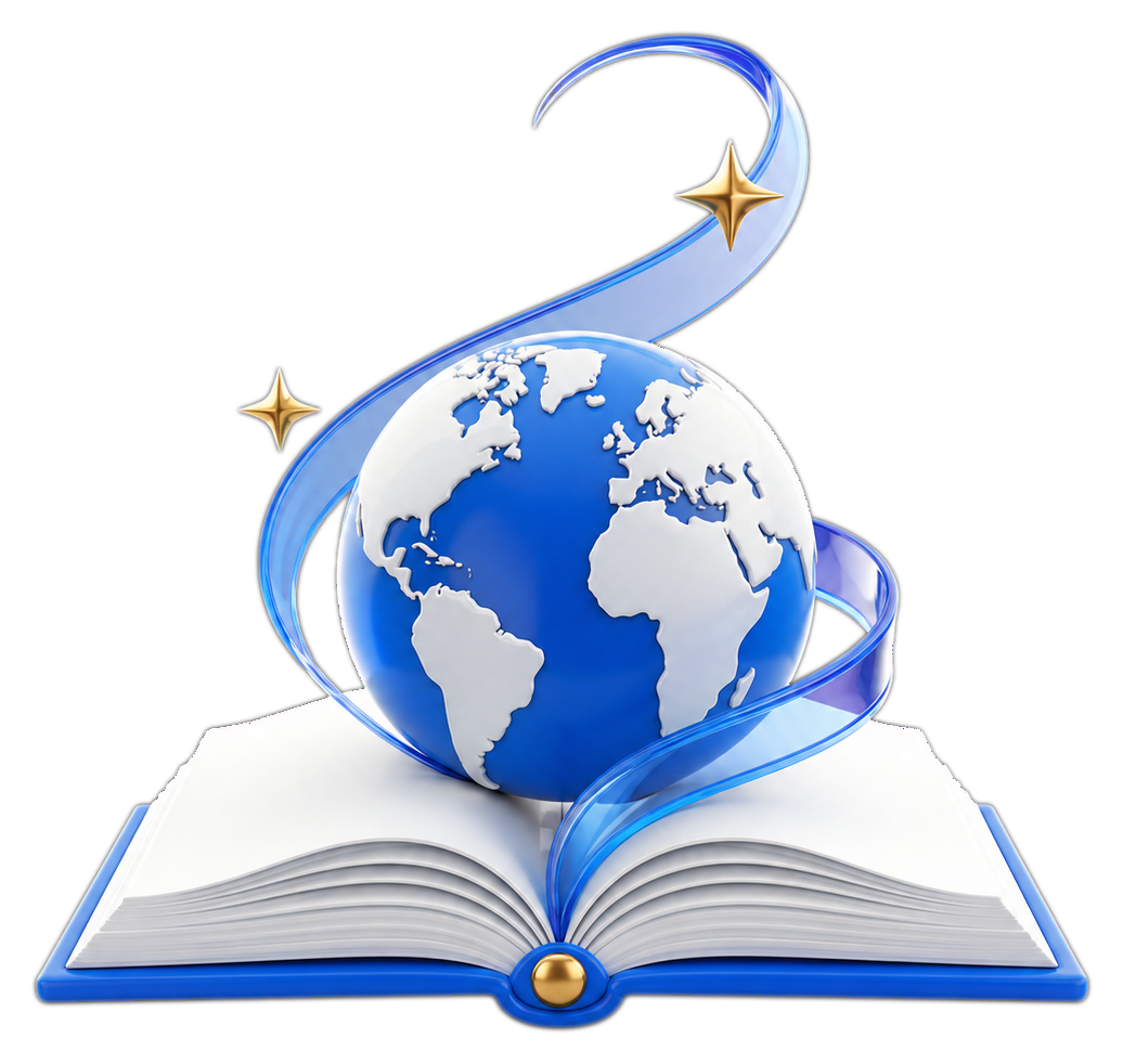 An illustrated orbit of study, speaking and global-opportunity motifs