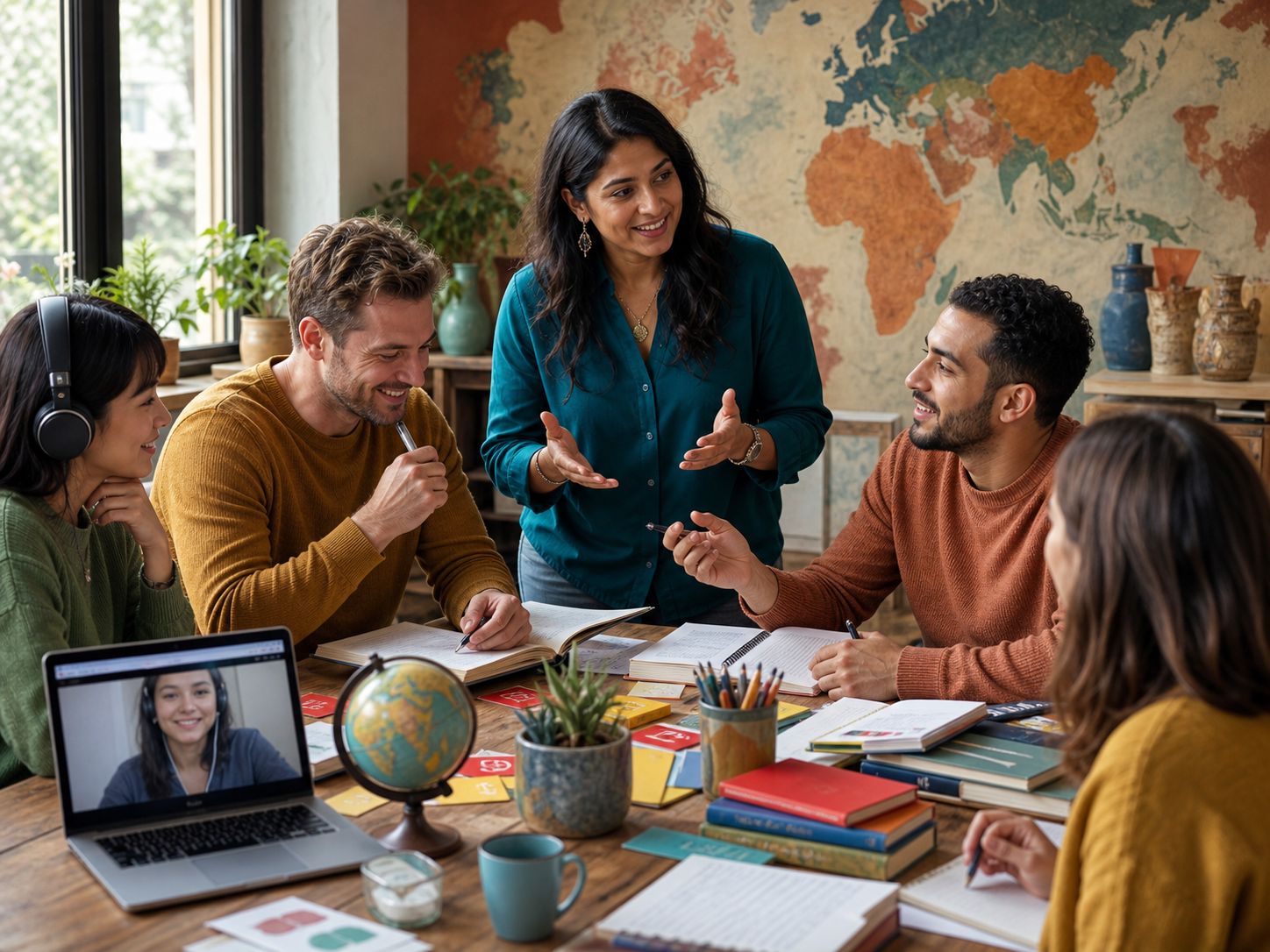 A certified trainer coaching a learner during a speaking session