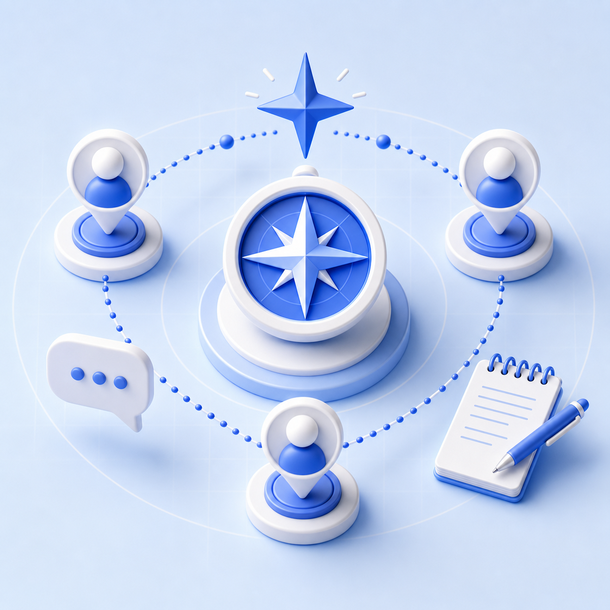 Compass guiding learner markers around a central mentorship path