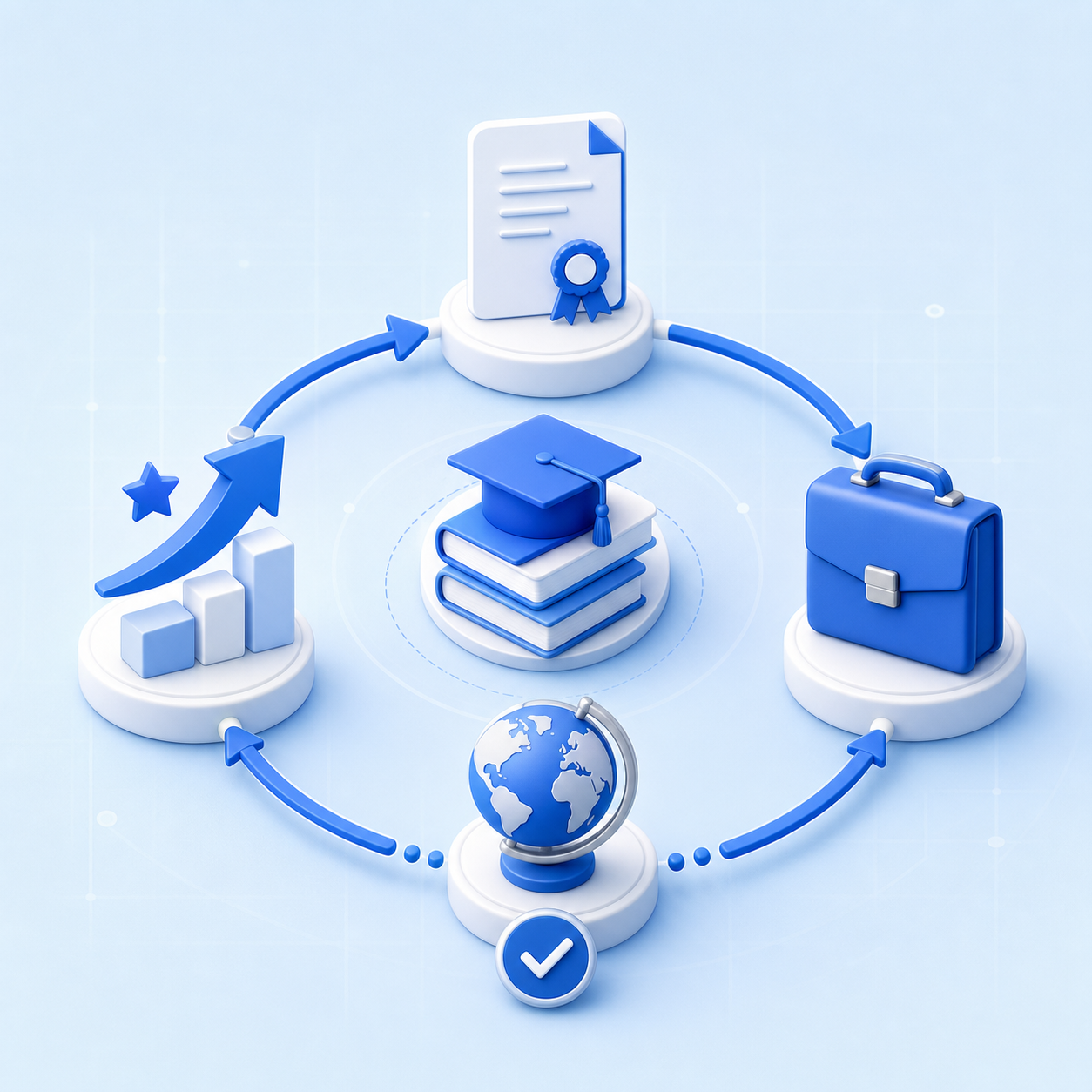 Circular journey connecting certification, learning, career and global opportunities